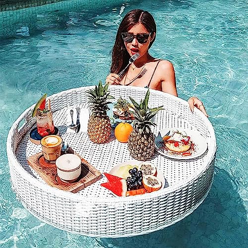 Schwimmender Tabletttisch für Pool, Rattan-gewebtes Serviertablett für Sandbänke, Spas, Bäder und Partys – ideales schwimmendes Zubehör für Erwachsene von Generisch