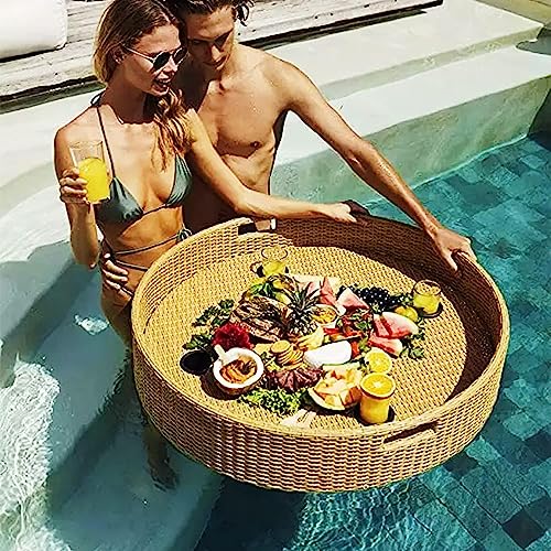 Schwimmender Tabletttisch für Schwimmbad, Rattan, gewebtes Serviertablett für Sandbänke, Spas und Partys, 80 cm von Generisch