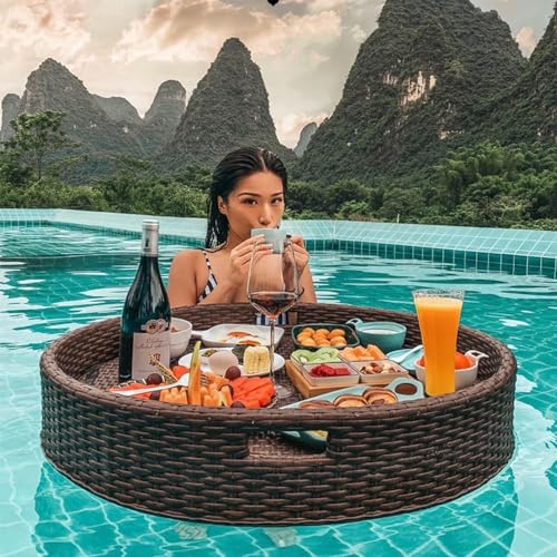 Schwimmendes Frühstückstablett für Pool, luxuriöses Essen, wasserabweisender Rattankorb für Teepartys im Freien und Hochzeitsfotografie Schwimmendes Frühstückstablett für Pool, luxuriöses Essen, wasserabweisender Rattankorb für Teepartys im Freien und Hochzeitsfotografie von Generisch