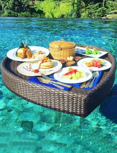 Schwimmendes Getränketablett - Handgefertigtes Rattan-gewebtes Herzförmiges extra großes Wassertablett für Pool Strand Party von Generisch