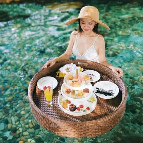 Schwimmendes Pool-Tablett, Rattan-gewebtes Serviertablett für Schwimmbadpartys und Lounging Schwimmendes Pool-Tablett, Rattan-gewebtes Serviertablett für Schwimmbadpartys und Lounging von Generisch