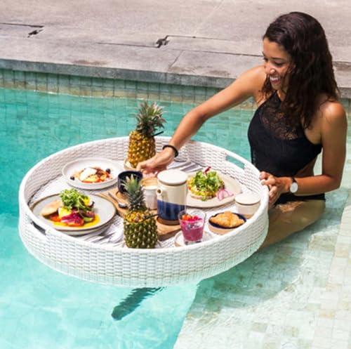 Schwimmendes Pool-Tablett – Schwimmende Bar im Rattan-Design für Speisen und Getränke, perfekt für Frühstück und Snacks am Pool von Generisch