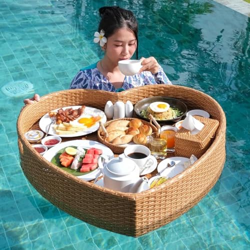 Schwimmendes Pooltablett in Herzform - Stilvolles Serviertablett mit Griff für Essen & Getränke - Perfekt für Poolpartys & Sommeraktivitäten - Ideales Snacktablett für Spaß im Wasser von Generisch