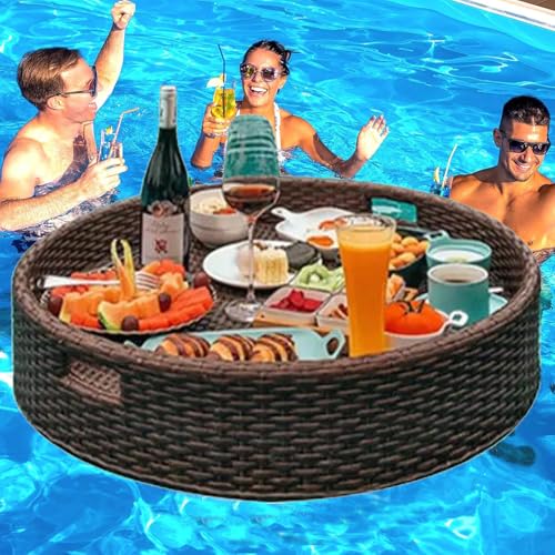 Schwimmendes Serviertablett, Rattan-gewebtes Lebensmitteltablett mit Griffen für Essen am Pool und Entspannung im Wasser Schwimmendes Serviertablett, Rattan-gewebtes Lebensmitteltablett mit Griffen für Essen am Pool und Entspannung im Wasser von Generisch