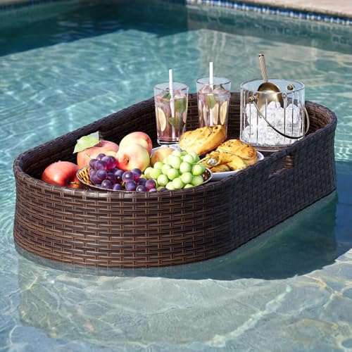 Schwimmendes Serviertablett, gewebtes Rattan-Pool- und Partytablett für Spas, Bäder und Pool Schwimmendes Serviertablett, gewebtes Rattan-Pool- und Partytablett für Spas, Bäder und Pool von Generisch