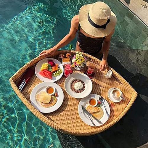 Schwimmendes Serviertablett für Pool, Rattan-gewebtes Frühstückstablett ideal für Schwimmen, Sandbar und Partygetränke Schwimmendes Serviertablett für Pool, Rattan-gewebtes Frühstückstablett ideal für Schwimmen, Sandbar und Partygetränke von Generisch