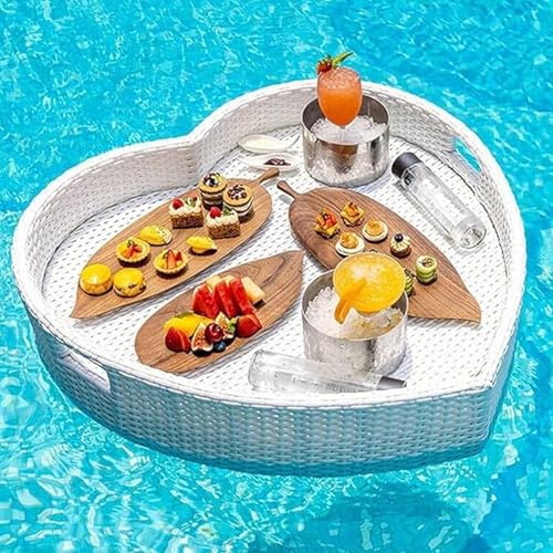 Schwimmendes Tablett für Pool – Herzförmiger Frühstückstisch, Serviertablett mit Getränkehaltern für Schwimmbad und Strandpartys von Generisch