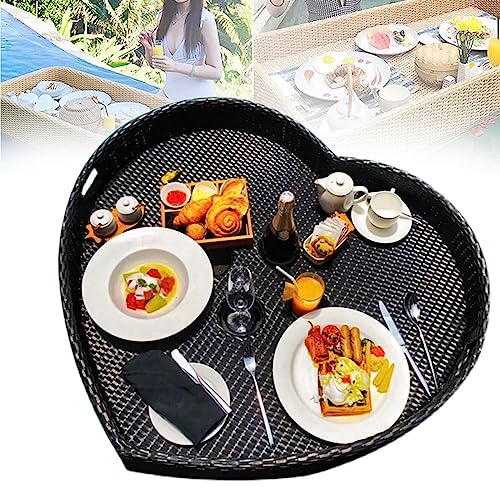 Schwimmendes Tablett für Schwimmbad, Rattan, gewebtes Serviertablett, Rattan, schwimmendes Frühstückstablett mit Griffen, schwimmendes Tablett, Schwimmbad-Schwimmer für Erwachsene, für Essen von Generisch