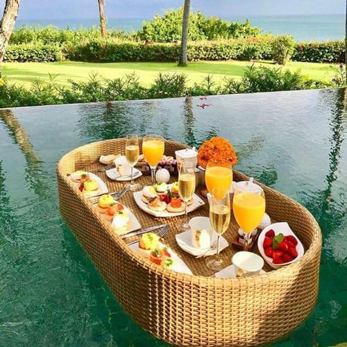 Schwimmendes Tablett für Schwimmbad, Rattan, gewebtes schwimmendes Tablett, Frühstücks-Serviertablett auf Wasser, Getränken und Snacks, schwimmendes Pool-Tablett für Schwimmbad, Villa, Party, Holz Schwimmendes Tablett für Schwimmbad, Rattan, gewebtes schwimmendes Tablett, Frühstücks-Serviertablett auf Wasser, Getränken und Snacks, schwimmendes Pool-Tablett für Schwimmbad, Villa, Party, Holz von Generisch