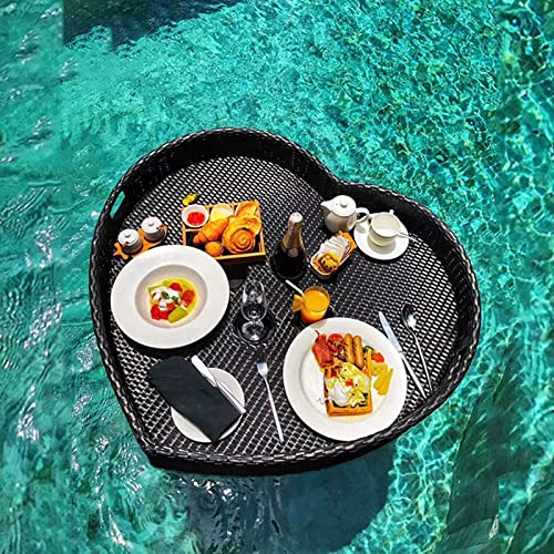 Schwimmendes Tablett für Schwimmbad, Rattan, schwimmendes Frühstückstablett, Serviertablett, Tisch, Bar, Rattan, gewebtes schwimmendes Lebensmitteltablett, Pool-Serviertabletts für Schwimmen von Generisch