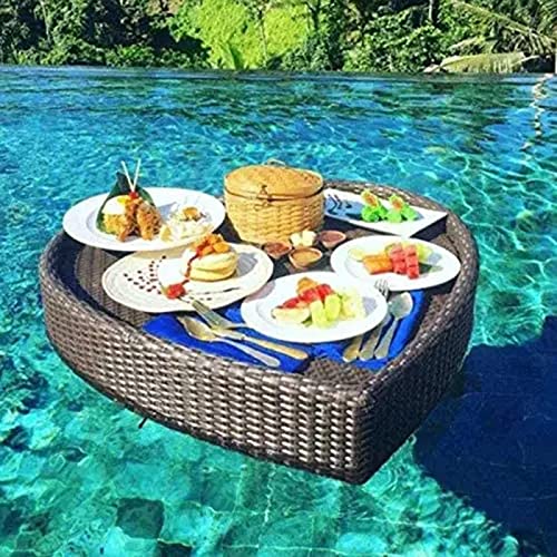 Schwimmendes Tablett für Schwimmbad, herzförmig, Rattan, gewebtes Serviertablett mit Griffen, stilvolles schwimmendes Frühstückstablett auf dem Wasser, Schwimmbad schwimmt für Erwachsene, für von Generisch