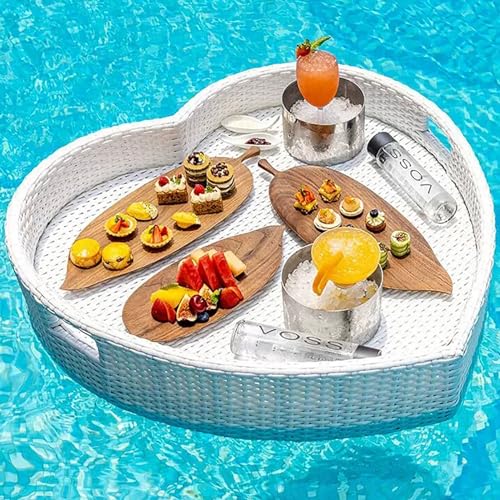 Schwimmendes Tablett für Schwimmbad, herzförmig, schwimmende Poolbar, Rattan-gewebtes multifunktionales Frühstückstablett auf dem Wasser (Farbe: Bianco) von Generisch