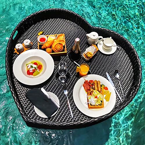 Schwimmendes Tablett für Schwimmbad, herzförmig, schwimmende Poolbar, Rattan-gewebtes multifunktionales Frühstückstablett auf dem Wasser (Farbe: schwarz) von Generisch