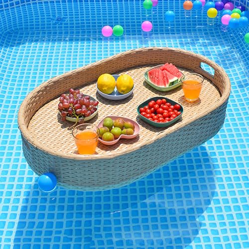 Schwimmendes Tablett für Schwimmbad, schwimmender Tisch für Pool, Deluxe-schwimmendes Lebensmitteltablett für Pool, Rattan-gewebtes Multifunktions-Frühstückstablett auf dem Wasser (Farbe: oval-gelb-80 Schwimmendes Tablett für Schwimmbad, schwimmender Tisch für Pool, Deluxe-schwimmendes Lebensmitteltablett für Pool, Rattan-gewebtes Multifunktions-Frühstückstablett auf dem Wasser (Farbe: oval-gelb-80 von Generisch