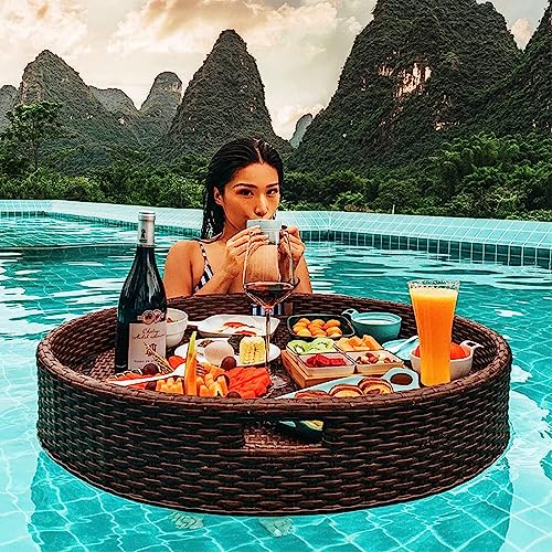 Schwimmendes Tablett – gewebtes Rattan-Serviertablett für Entspannung und Bequemlichkeit am Pool – ideal für Getränke und Snacks, perfektes Pool-Zubehör Schwimmendes Tablett – gewebtes Rattan-Serviertablett für Entspannung und Bequemlichkeit am Pool – ideal für Getränke und Snacks, perfektes Pool-Zubehör von Generisch