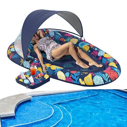 Schwimmendes Wasserbett - Robustes PVC Poolsofa, aufblasbare Relaxliege | vielseitige Hängematte mit integriertem Getränkehalter und Sonnenschutz für Poolpartys, Strandferien sowie gemütliche Stunden von Generisch