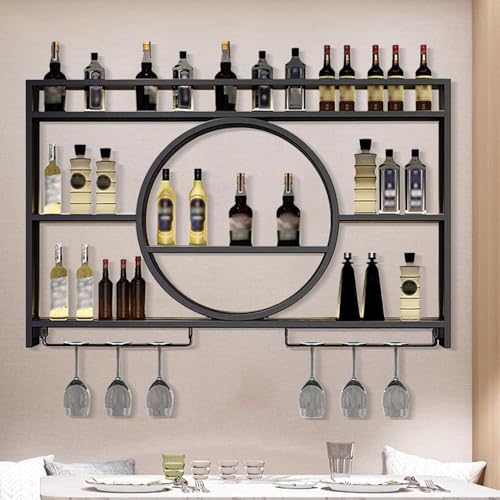Schwimmendes Weinregal mit hängendem Glashalter, platzsparendes Regal für Likörflaschen für Zuhause, Bar und Esszimmer Schwimmendes Weinregal mit hängendem Glashalter, platzsparendes Regal für Likörflaschen für Zuhause, Bar und Esszimmer von Generisch