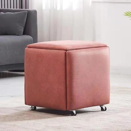 Seating Cube Ottoman Stool, 5 in 1 PU Leder Design mit Drehrollen, Stapelbarer Nesting Chair für Wohnzimmer und Schlafzimmer, Bewegliches Sofa Ankleidestuhl von Generisch