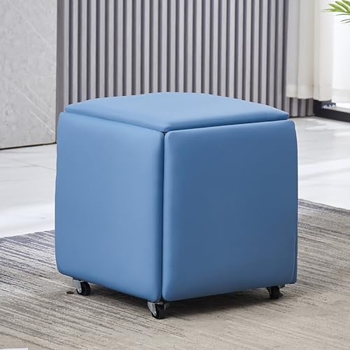 Seating Cube Ottoman Stool, 5 in 1 PU Leder Design mit Drehrollen, Stapelbarer Nesting Chair für Wohnzimmer und Schlafzimmer, Bewegliches Sofa Ankleidestuhl von Generisch