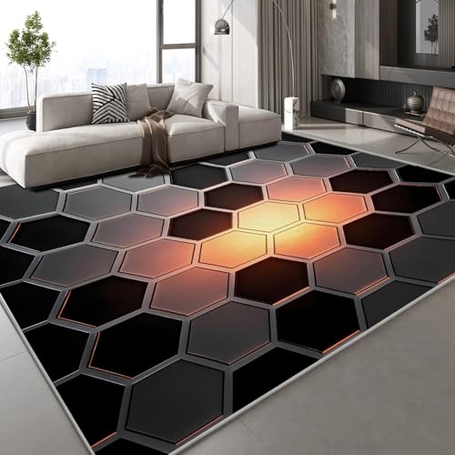 Sechseckig Waben Teppich Kinderteppich Modern 3D Geometrisch Leuchtend Teppich Kinderzimmer Kurzflor Teppiche rutschfeste Spielteppiche für Schlafzimmer Wohnzimmer Zimmer 180x240 cm von Generisch