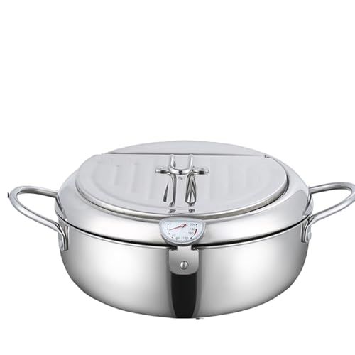 Secondliy Frying Pot, Stainless Steel Frying Pot with Thermometer and Oil Drip Drainer Rack, Japanese Style Frying Pots with Lid, Thermometer And Oil Drip Drainer Rack for Kitchen (Silver,4.2L) von Generisch