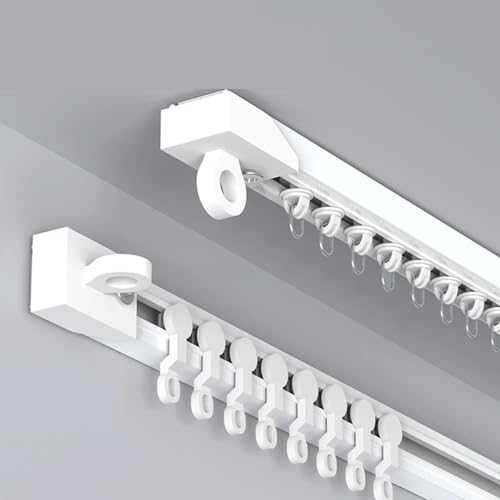 Selbstklebende Decken-Vorhangschiene 0.4m-5m Vorhangschiene Mit Stummen Rollen Müheloses Gleiten Weiß für Dusch Erker RV Raumteiler Vorhänge(1.8m) von Generisch