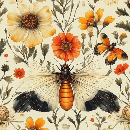 Selbstklebende Tapete Vinyltapete Schmetterling Biene Blumen Wallpaper Wasserdicht & Schmutzabweisend Klebefolie KüChe Ideal FüR SchräNke Arbeitsplatten Spritzschutz Einfache Reinigung 30 X 200 cm von Generisch
