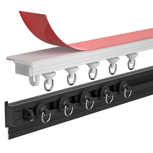 Selbstklebende Vorhangschiene – ultradünne Stange aus Aluminiumlegierung für einfache Installation an nach innen öffnenden Fenstern, Erkerfenstern und Wohnmobilen mit Decken- oder Wandmontageoptionen Selbstklebende Vorhangschiene – ultradünne Stange aus Aluminiumlegierung für einfache Installation an nach innen öffnenden Fenstern, Erkerfenstern und Wohnmobilen mit Decken- oder Wandmontageoptionen von Generisch