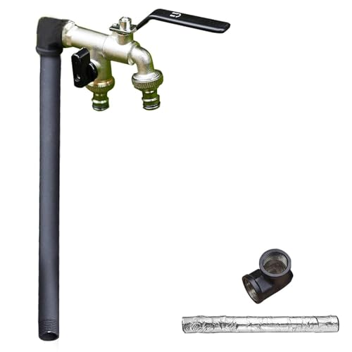 Selbststehende Garten-Wassersäule, 304 Edelstahl, frostbeständiger Wasserhahn, Doppelauslass für Bewässerung und Bewässerung, Outdoor-Gartenbrunnen (schwarz, 80 cm) von Generisch