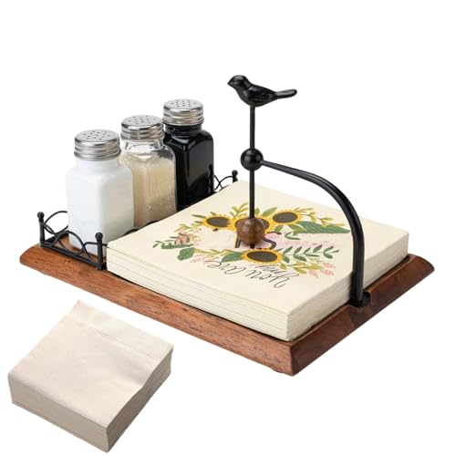 Serviettenhalter Aus Holz Für Den Tisch,Rustikale Salzmühle Mit Vogeldesign Zur Aufbewahrung - Bauernhaus Küchenpapierhalter Handtuchständer | Für Zuhause Schlafzimmer Wohnzimmer Bar von Generisch