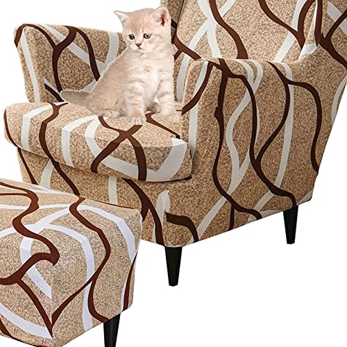 Sesselüberwürfe Elastisch 3-teilig Sesselbezug Ohrensessel Überzug Mit Ottomane Schonbezug Bezug Sesselhusse Stretch Husse(AA) von Generisch