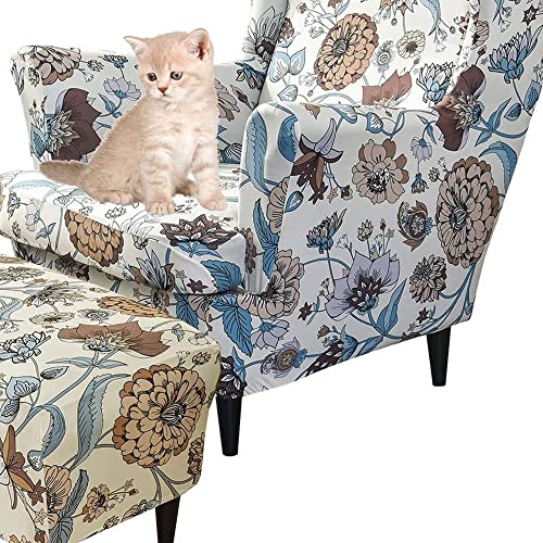 Sesselüberwürfe Elastisch 3-teilig Sesselbezug Ohrensessel Überzug Mit Ottomane Schonbezug Bezug Sesselhusse Stretch Husse Für Ohrensessel (Color : #47) von Generisch