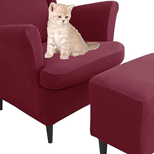 Sesselüberwürfe Elastisch 3-teilig Sesselbezug Ohrensessel Überzug Mit Ottomane Schonbezug Bezug Sesselhusse Stretch Husse Für Ohrensessel (Color : #92) von Generisch