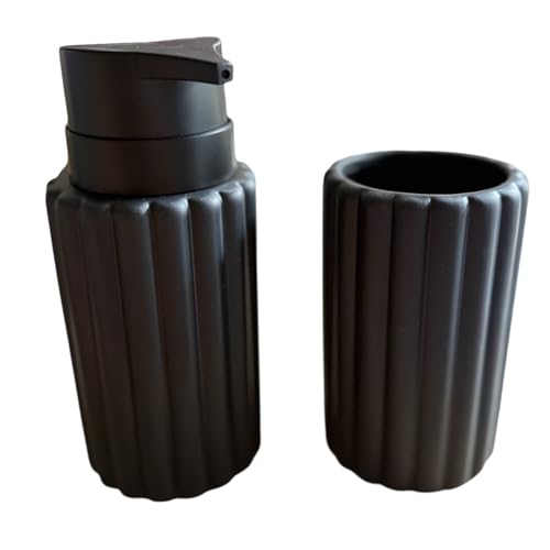Set aus mattschwarzer Keramik – Seifenspender mit großem Fassungsvermögen 325 ml + Zahnputzbecher, modernes Badezimmer-Zubehör Set aus mattschwarzer Keramik – Seifenspender mit großem Fassungsvermögen 325 ml + Zahnputzbecher, modernes Badezimmer-Zubehör von Generisch