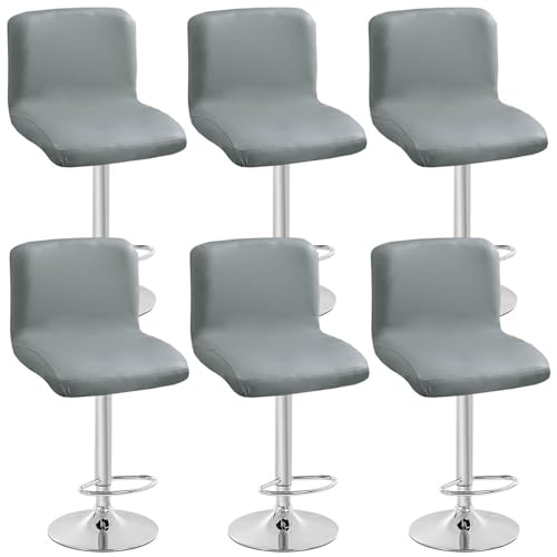 Set mit 2/4/6 strapazierfähigen Kunstleder-Barhocker-Bezügen mit Rückenlehne und elastischer Unterseite, waschbar für drehbare Esszimmerstühle, perfekt für Zuhause und Restaurant, 6 Stück von Generisch