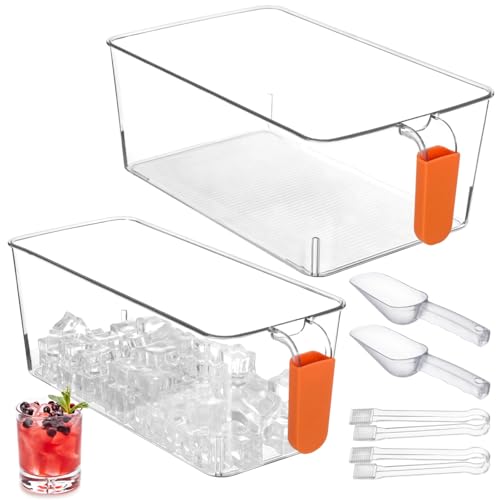 Set mit 2 Eisbehältern mit herausziehbarem Griff, transparenter Kunststoff-Eisbehälter, Schaufel und Zange für die Aufbewahrung im Gefrierschrank, ideal für Partys Set mit 2 Eisbehältern mit herausziehbarem Griff, transparenter Kunststoff-Eisbehälter, Schaufel und Zange für die Aufbewahrung im Gefrierschrank, ideal für Partys von Generisch