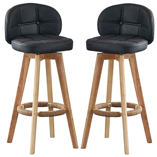 Set mit 2 Retro-Barhockern – 72,9 cm Drehstühle mit Rückenlehne und Hanfseil-Fußstütze, Holzbeine, unterstützt 250 kg, ideal für Küche und Esszimmer von Generisch