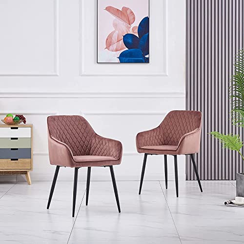 Set mit 2 gepolsterten Samt-Esszimmerstühlen mit Rückenlehne, skandinavische Akzentsessel mit Metallbeinen für Wohnzimmer, moderne Roséfarbe, stilvoll und bequem Set mit 2 gepolsterten Samt-Esszimmerstühlen mit Rückenlehne, skandinavische Akzentsessel mit Metallbeinen für Wohnzimmer, moderne Roséfarbe, stilvoll und bequem von Generisch