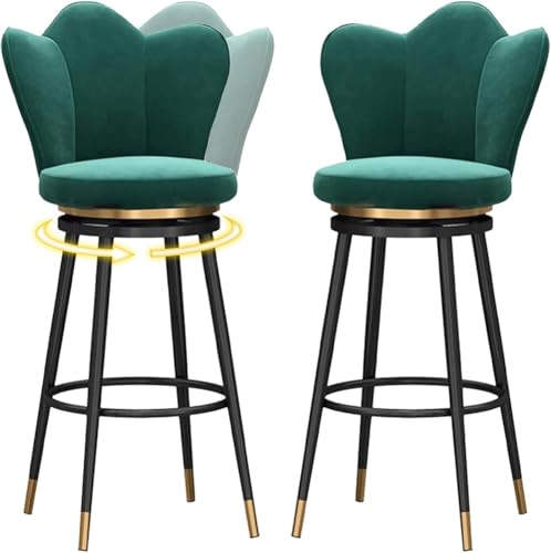 Set mit 2 grünen 360° drehbaren Barhockern mit Rückenlehne und Fußstütze, Thekenhöhe, Polsterstühle, modernes Metallgestell, perfekt für Küche, Esszimmer oder Hausbar von Generisch