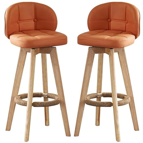 Set mit 2 hohen Barhockern, drehbar, Küchenstühle mit Rückenlehne und Hanfseil-Fußstütze, Retro-Holzbeine, unterstützt 250 kg, 83,1 cm hohe Sitzfläche von Generisch