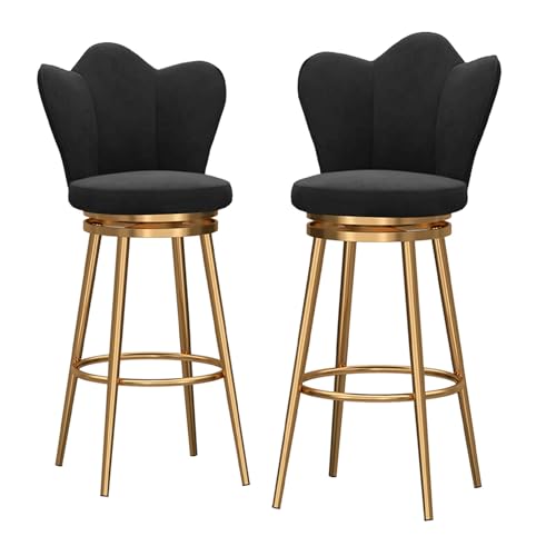 Set mit 2 modernen Barhockern aus Samt, 65 cm hoch, gepolstert mit niedriger Rückenlehne, Drehgelenk-Design, goldfarbene Metallbeine und Fußstütze, perfekt für Küche oder Esszimmer Set mit 2 modernen Barhockern aus Samt, 65 cm hoch, gepolstert mit niedriger Rückenlehne, Drehgelenk-Design, goldfarbene Metallbeine und Fußstütze, perfekt für Küche oder Esszimmer von Generisch