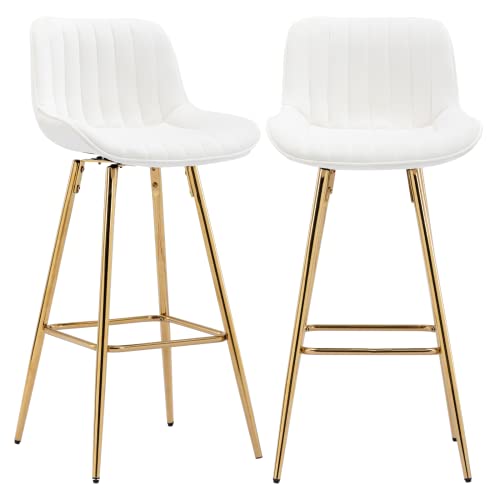 Set mit 2 modernen Barhockern aus beigefarbenem Samt – 76,2 cm Thekenhocker mit goldfarbenen Beinen für Kücheninsel, Esszimmer und Heimdekoration Set mit 2 modernen Barhockern aus beigefarbenem Samt – 76,2 cm Thekenhocker mit goldfarbenen Beinen für Kücheninsel, Esszimmer und Heimdekoration von Generisch