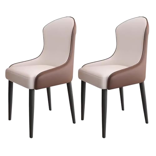 Set mit 2 modernen Esszimmerstühlen aus PU-Leder mit schwarzem Metallrahmen, stilvolle Möbel für Esszimmer, Wohnzimmer oder Restaurant, Weiß und Braun von Generisch