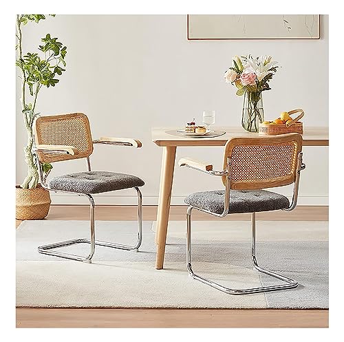 Set mit 2 modernen Rattan-Esszimmerstühlen mit Armlehnen, Samtsitz und gewebter Rückenlehne, stilvolle Küchen- und Esszimmermöbel, erhältlich in Grün, Schwarz, Grau, Weiß von Generisch