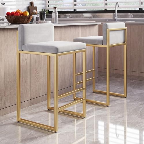 Set mit 2 modernen Samt-Frühstücks-Barhockern mit Rückenlehne, Metallrahmen und goldfarbenen Beinen, weiße Kissen für Kücheninsel/Kneipe, stilvolle 65 cm Thekenstühle Set mit 2 modernen Samt-Frühstücks-Barhockern mit Rückenlehne, Metallrahmen und goldfarbenen Beinen, weiße Kissen für Kücheninsel/Kneipe, stilvolle 65 cm Thekenstühle von Generisch