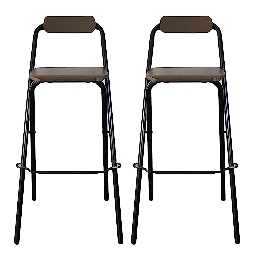 Set mit 2 robusten klappbaren Barhockern mit Rückenlehne, tragbare Metallstühle mit Thekenhöhe, 150 kg Kapazität, zusammenklappbar und leicht, für Erwachsene, Schwarz von Generisch