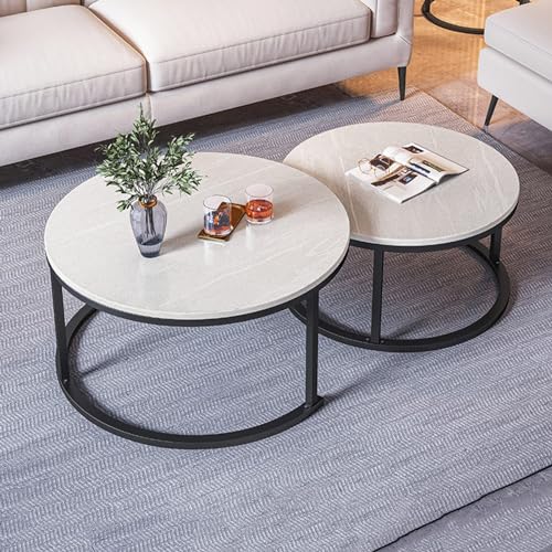 Set mit 2 runden Couchtischen – Moderne stapelbare Beistelltische mit MDF-Platte und Metallrahmen für Wohn- und Schlafzimmerdekoration – stilvolle schwarze Möbel Set mit 2 runden Couchtischen – Moderne stapelbare Beistelltische mit MDF-Platte und Metallrahmen für Wohn- und Schlafzimmerdekoration – stilvolle schwarze Möbel von Generisch