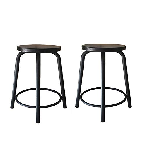 Set mit 2 runden Metall-Barhockern mit Massivholz-Sitzfläche, 61 cm Thekenhöhe, Küchenstühle, mattschwarzes Finish, stilvolles Design für Zuhause und Restaurant von Generisch