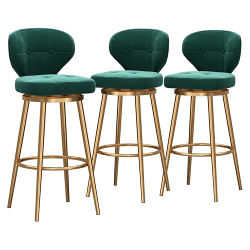 Set mit 3 Barhockern aus Samt mit Fußstütze, goldfarbene Metallbeine, elegante Kücheninsel und Esszimmerstühle, 75 cm Sitzhöhe, stilvolle grüne Polsterung von Generisch
