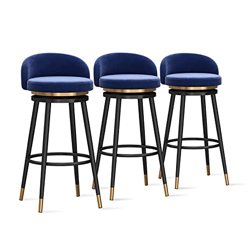 Set mit 3 modernen, um 360° drehbaren Barhockern mit goldfarbenem Finish, Samtpolsterung, 150 kg Kapazität, 75 cm Höhe, Blau, perfekt für Kücheninsel oder Essbereich Set mit 3 modernen, um 360° drehbaren Barhockern mit goldfarbenem Finish, Samtpolsterung, 150 kg Kapazität, 75 cm Höhe, Blau, perfekt für Kücheninsel oder Essbereich von Generisch